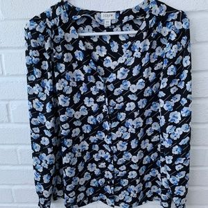 J Crew Blue and Black Floral Blouse